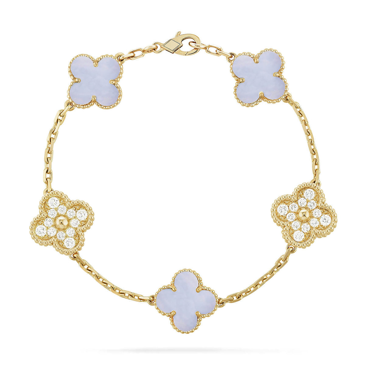 [Cyra] New  CLOVER 5 MOTIF PURPLE CHALCEDONY BRACELET COLLECTION