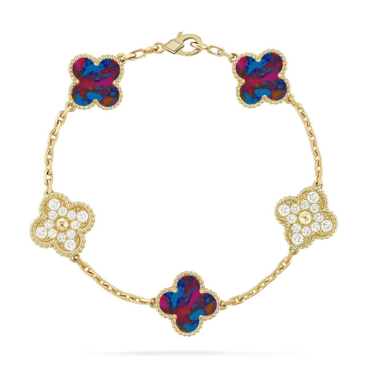 [Cyra] New CLOVER 5 MOTIF COLOR GEMSTONES BRACELET COLLECTION