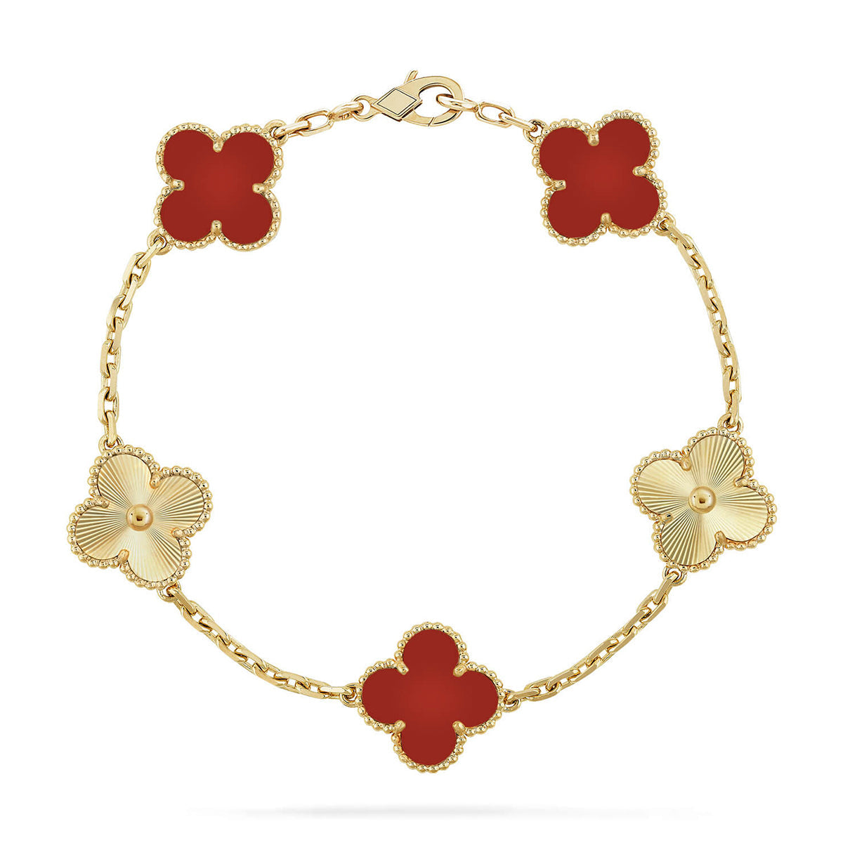 [Cyra] New  CLOVER 5 MOTIF RED CORNELIAN BRACELET COLLECTION