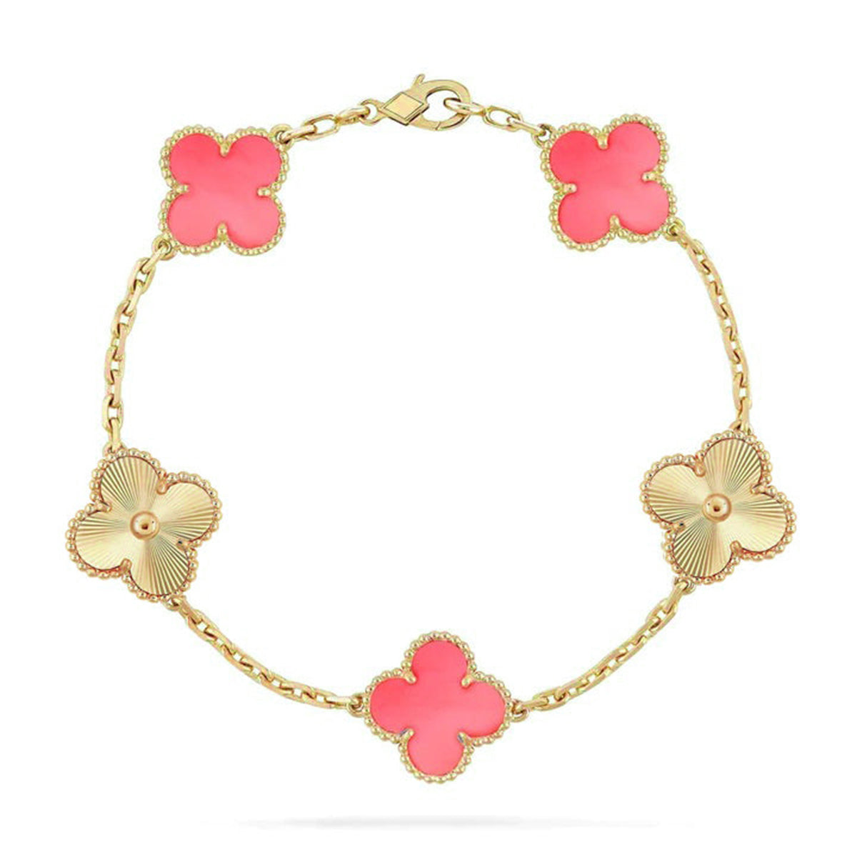 [Cyra] 新作 CLOVER 5 MOTIFS PINK MOP ブレスレット コレクション