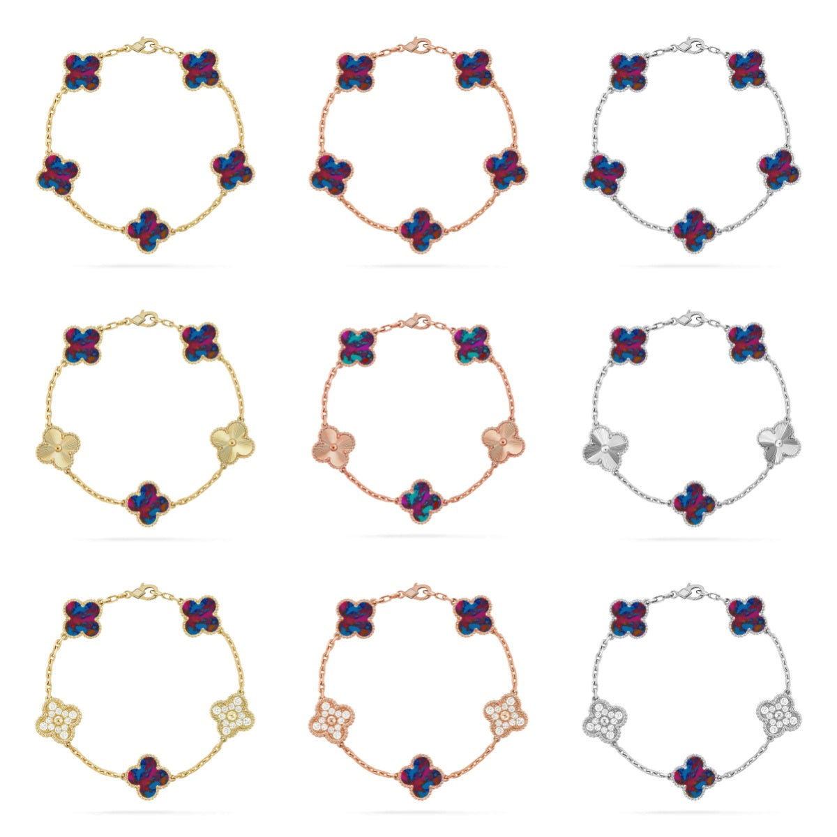 [Cyra] New CLOVER 5 MOTIF COLOR GEMSTONES BRACELET COLLECTION