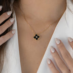 [Cyra]  CLOVER 15MM DIAMOND ONYX NECKLACE