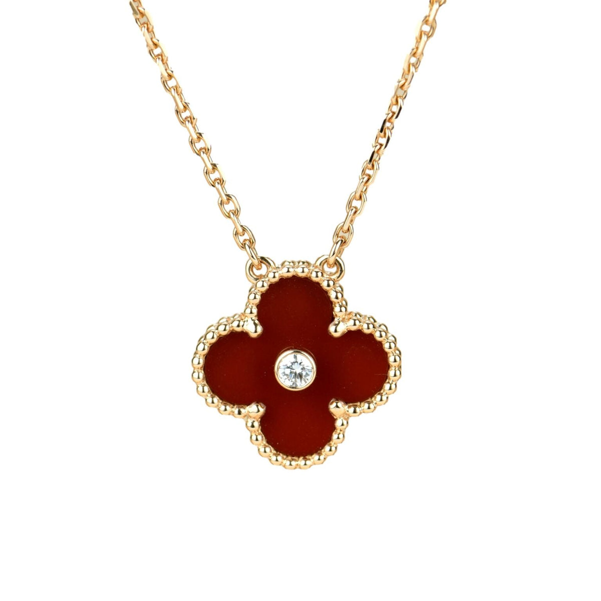 [Cyra]  CLOVER 15MM DIAMOND CARNELIAN NECKLACE
