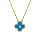 [Cyra] KLEEBLATT-HALSKETTE MIT 15 MM DIAMANT UND BLAUEM ACHAT