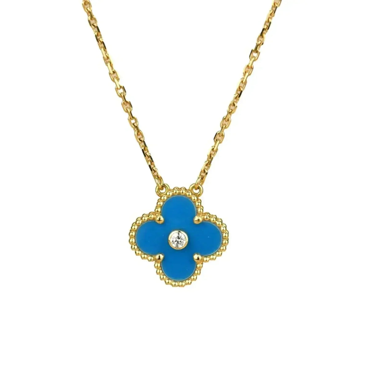 [Cyra]  CLOVER 15MM DIAMOND AND BLUE AGATE NECKLACE