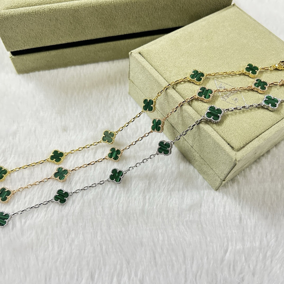 [Cyra] CLOVER 6 MOTIF MALACHITE BRACELET