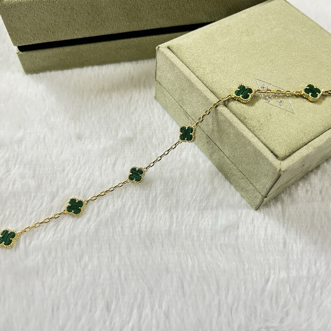 [Cyra] CLOVER 6 MOTIF MALACHITE BRACELET