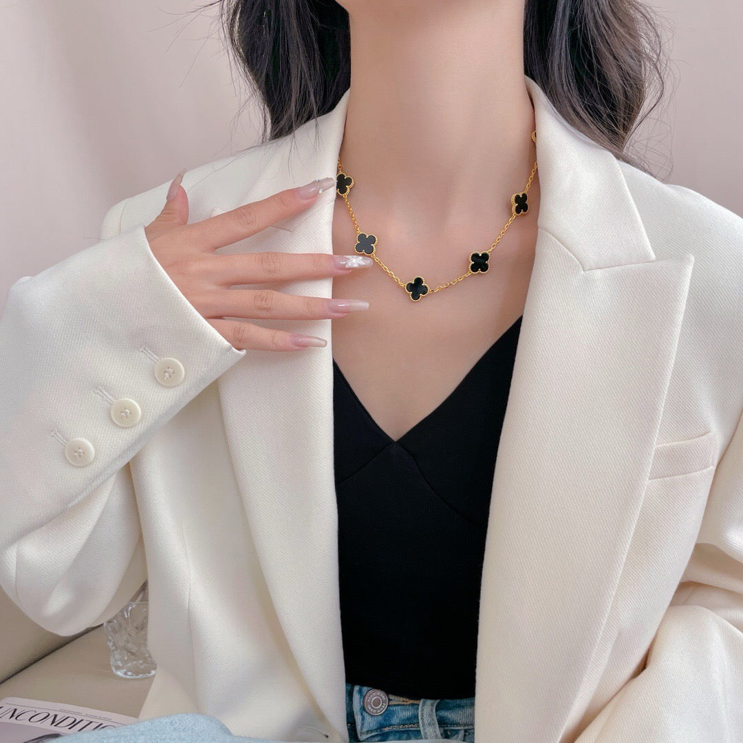 [Cyra] クローバー10モチーフ オニキス ネックレス