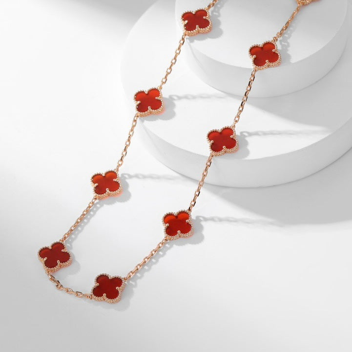[Cyra]  CLOVER 10 MOTIFS CARNELIAN NECKLACE