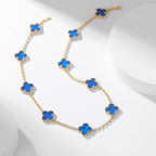 [Cyra]  CLOVER 10 MOTIFS BLUE AGATE NECKLACE