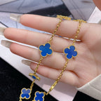 [Cyra]  CLOVER 10 MOTIFS BLUE AGATE NECKLACE