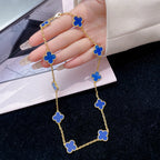 [Cyra]  CLOVER 10 MOTIFS BLUE AGATE NECKLACE