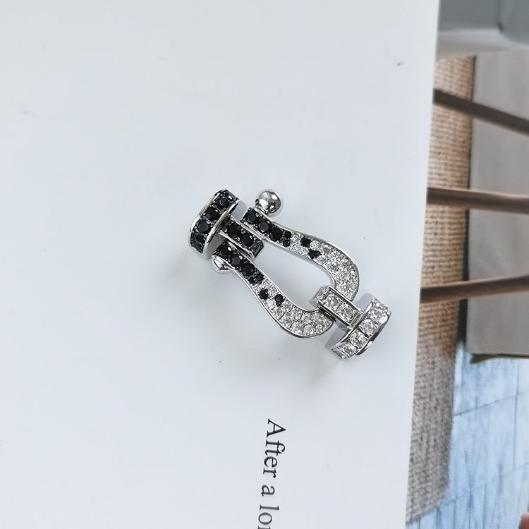 [Cyra]  FORCE LARGE HORSESHOE BLACK WHITE DIAMOND BRACELET SILVER