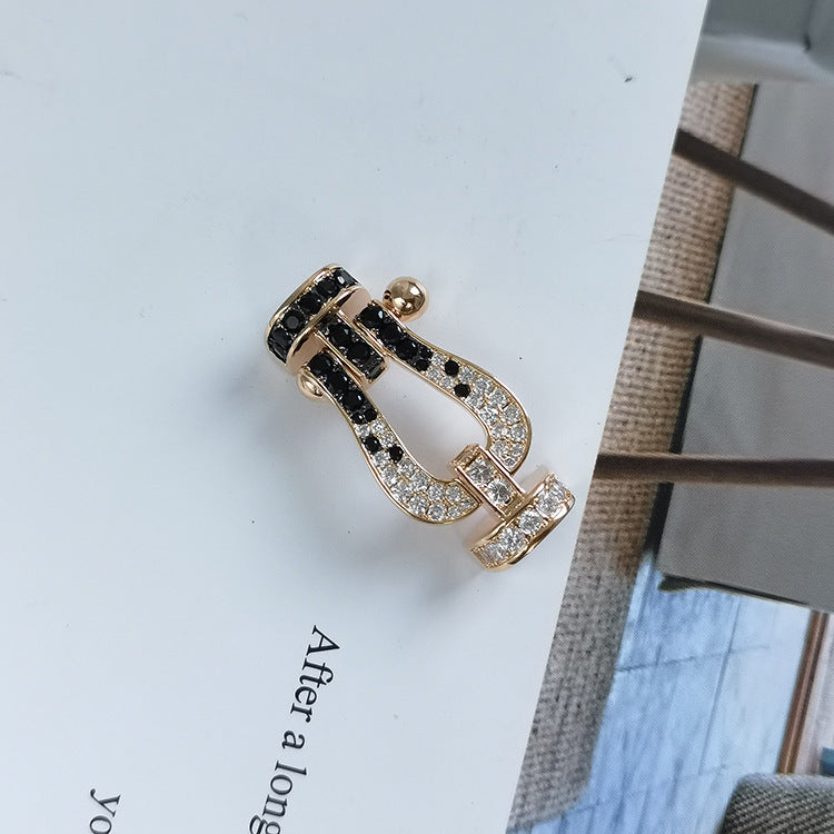 [Cyra]  FORCE LARGE HORSESHOE BLACK WHITE DIAMOND BRACELET SILVER