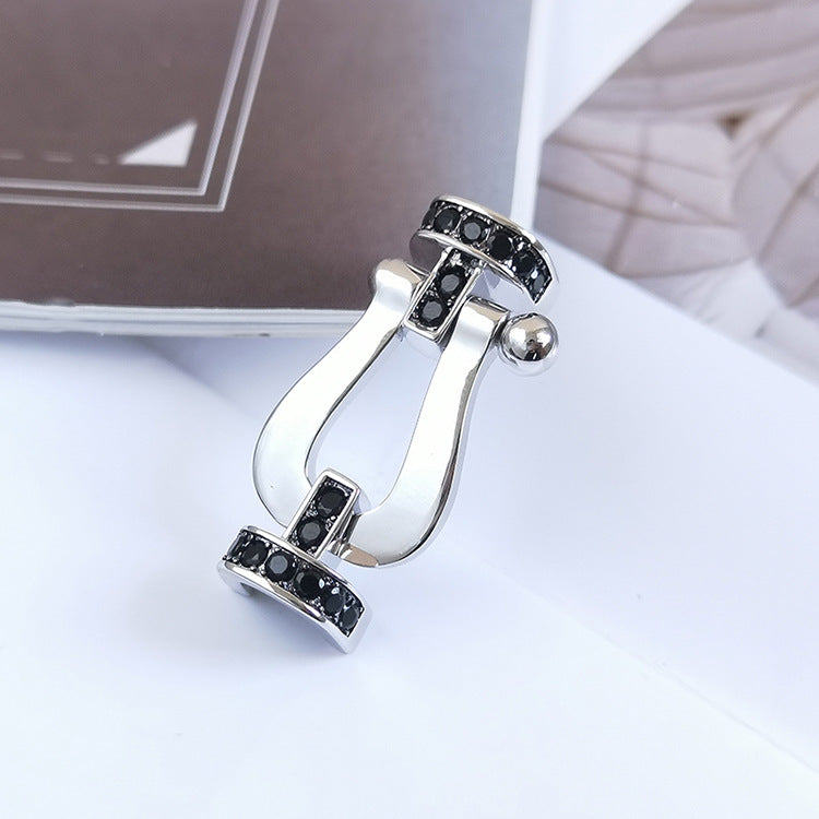 [Cyra]  FORCE LARGE HORSESHOE BLACK DIAMOND BRACELET SILVER