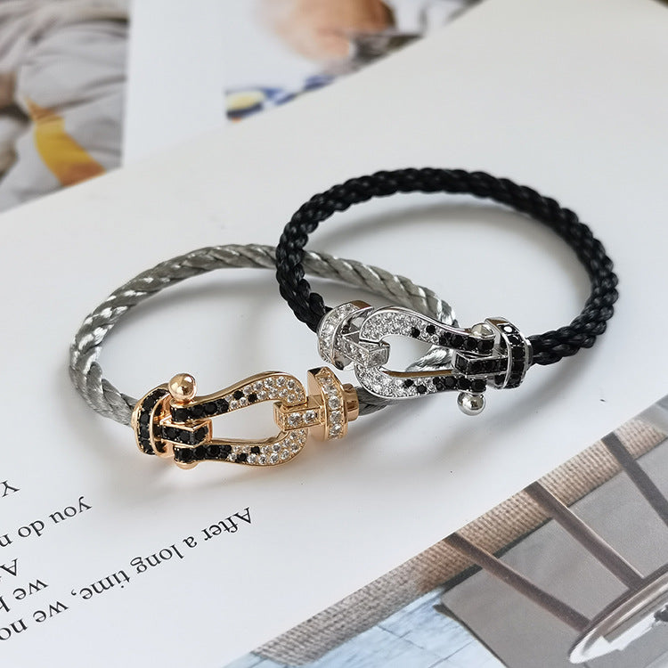 [Cyra]  FORCE LARGE HORSESHOE BLACK WHITE DIAMOND BRACELET SILVER