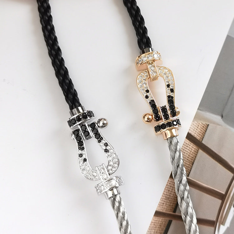 [Cyra]  FORCE LARGE HORSESHOE BLACK WHITE DIAMOND BRACELET ROSE GOLD