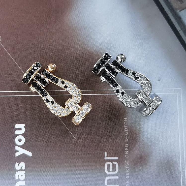 [Cyra]  FORCE LARGE HORSESHOE BLACK WHITE DIAMOND BRACELET ROSE GOLD