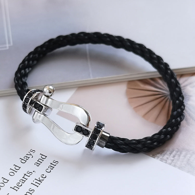 [Cyra]  FORCE LARGE HORSESHOE BLACK DIAMOND BRACELET SILVER