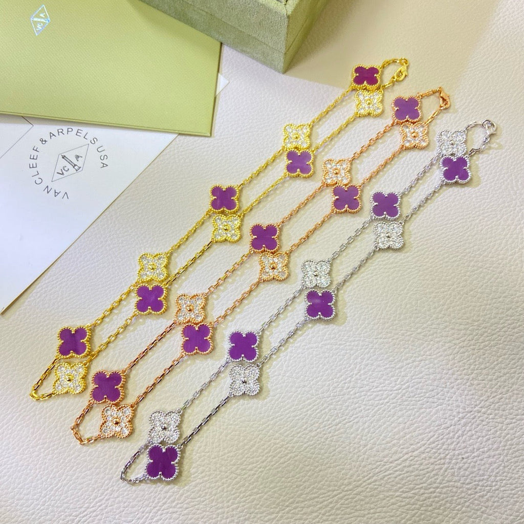 [Cyra]  CLOVER 10 MOTIFS  PURPLE VIOLET DIAMOND NECKLACE