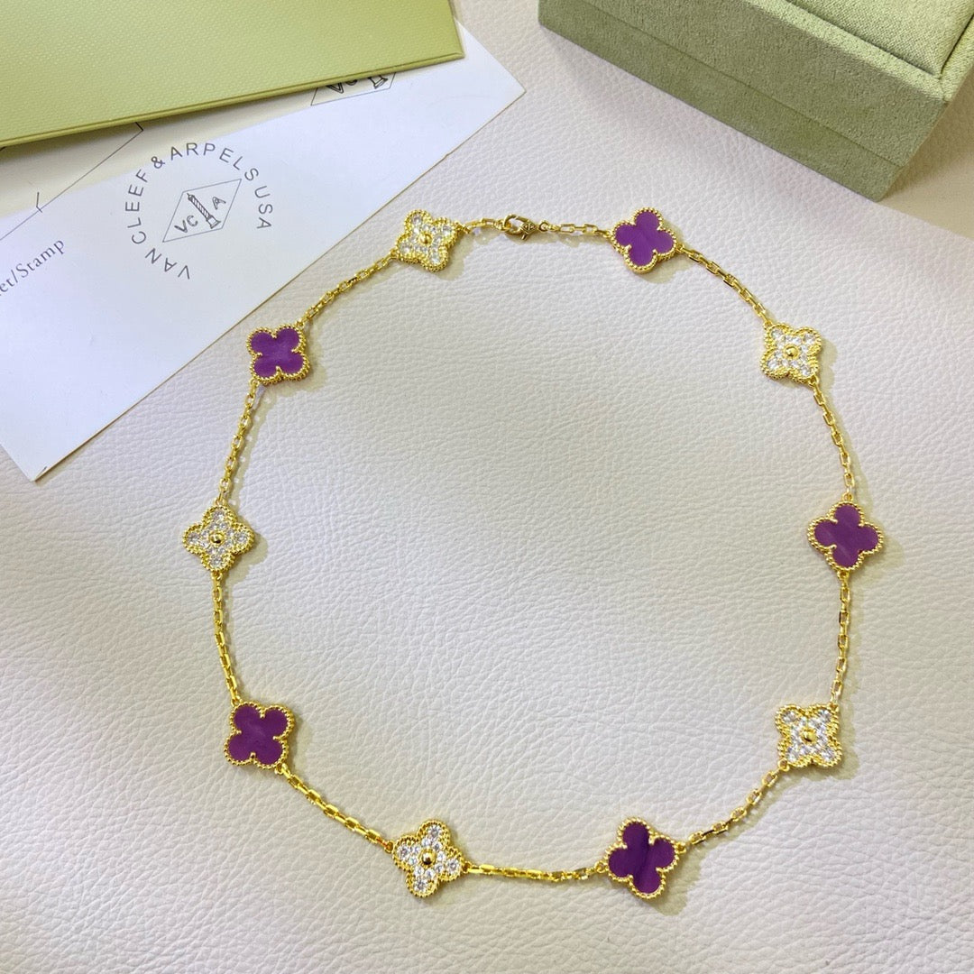[Cyra] CLOVER 10 MOTIVE VIOLETTES DIAMANT-COLLIER