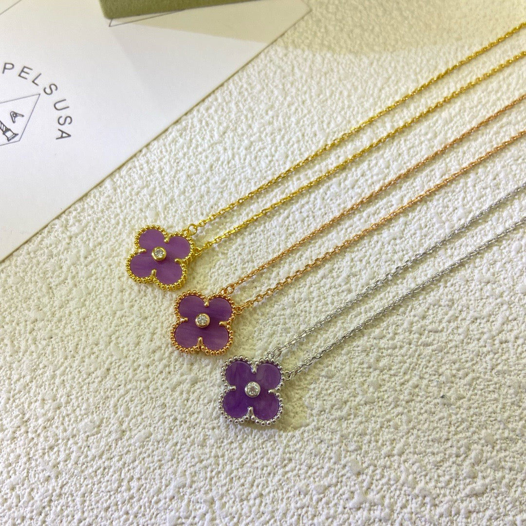 [Cyra]  CLOVER 15MM DIAMOND  PURPLE VIOLET NECKLACE