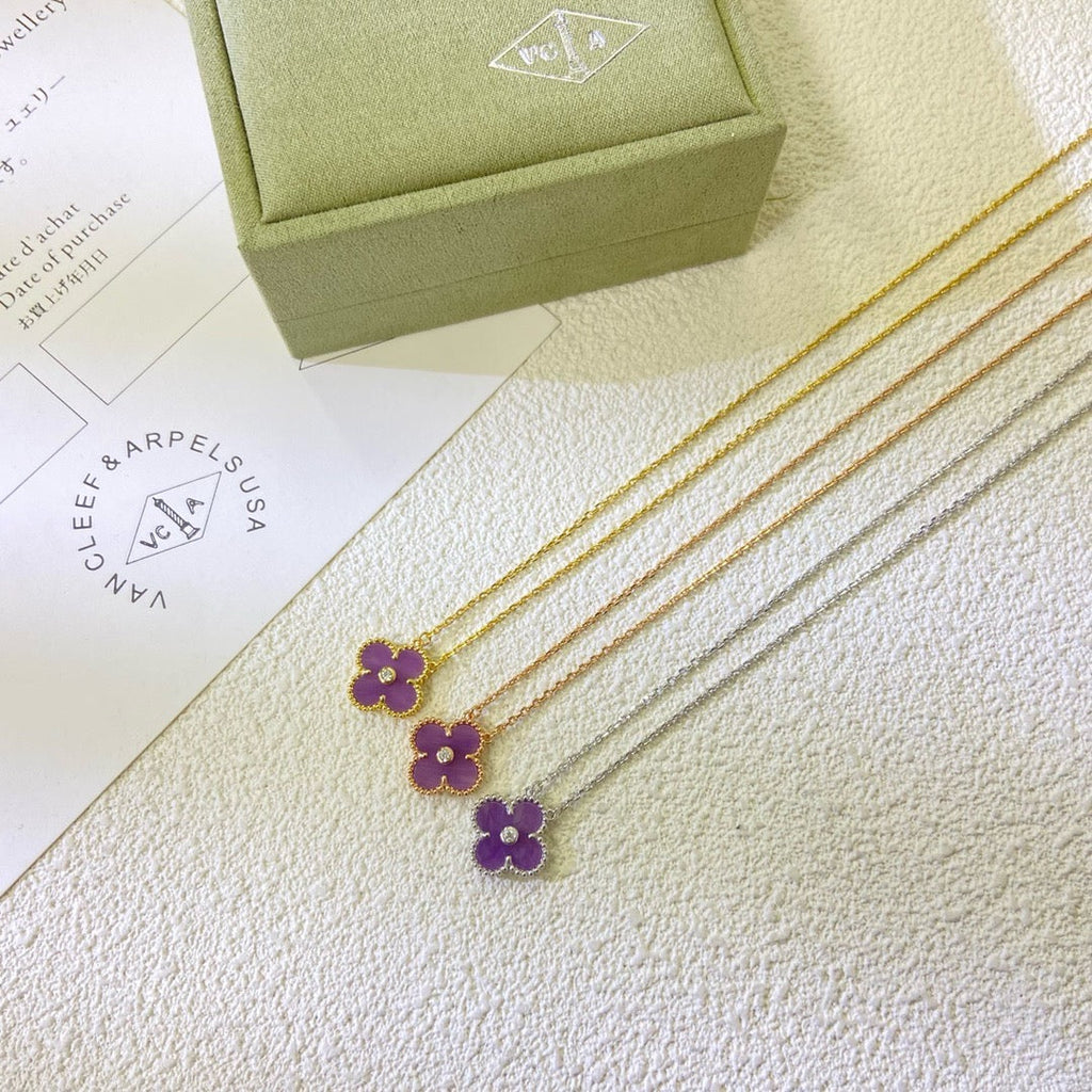 [Cyra]  CLOVER 15MM DIAMOND  PURPLE VIOLET NECKLACE