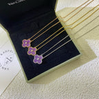 [Cyra]  CLOVER 15MM DIAMOND  PURPLE VIOLET NECKLACE