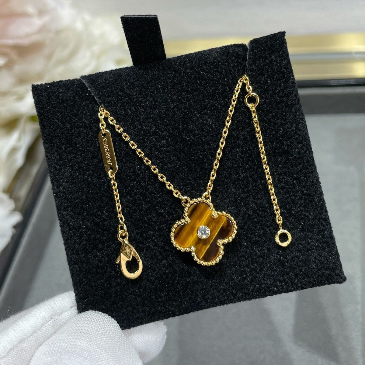 [Cyra]  CLOVER 15MM ダイヤモンド＆イエロータイガーアイアゲート ネックレス
