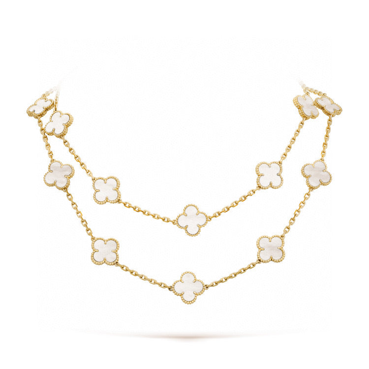 [Cyra]  CLOVER 20 MOTIFS WHITE MOP NECKLACE