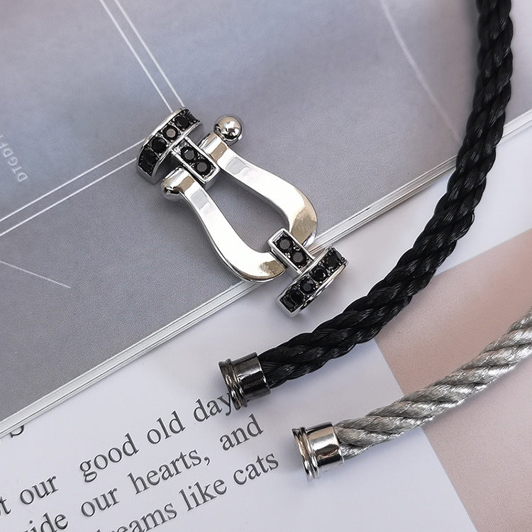 [Cyra]  FORCE LARGE HORSESHOE BLACK DIAMOND BRACELET SILVER