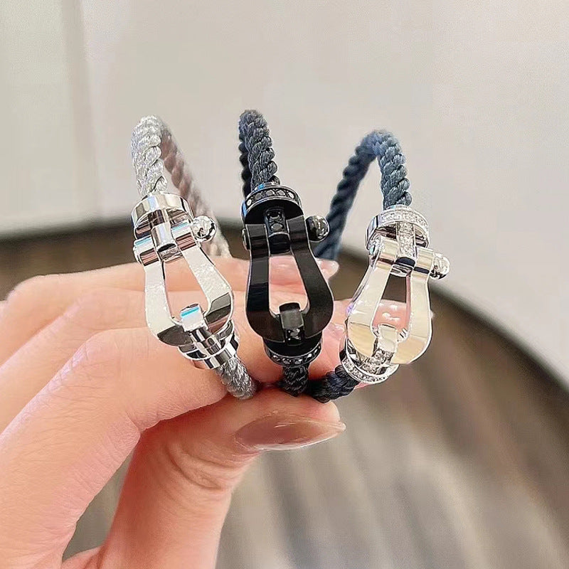 [Cyra]  FORCE LARGE HORSESHOE HALF DIAMOND BRACELET ROSE GOLD