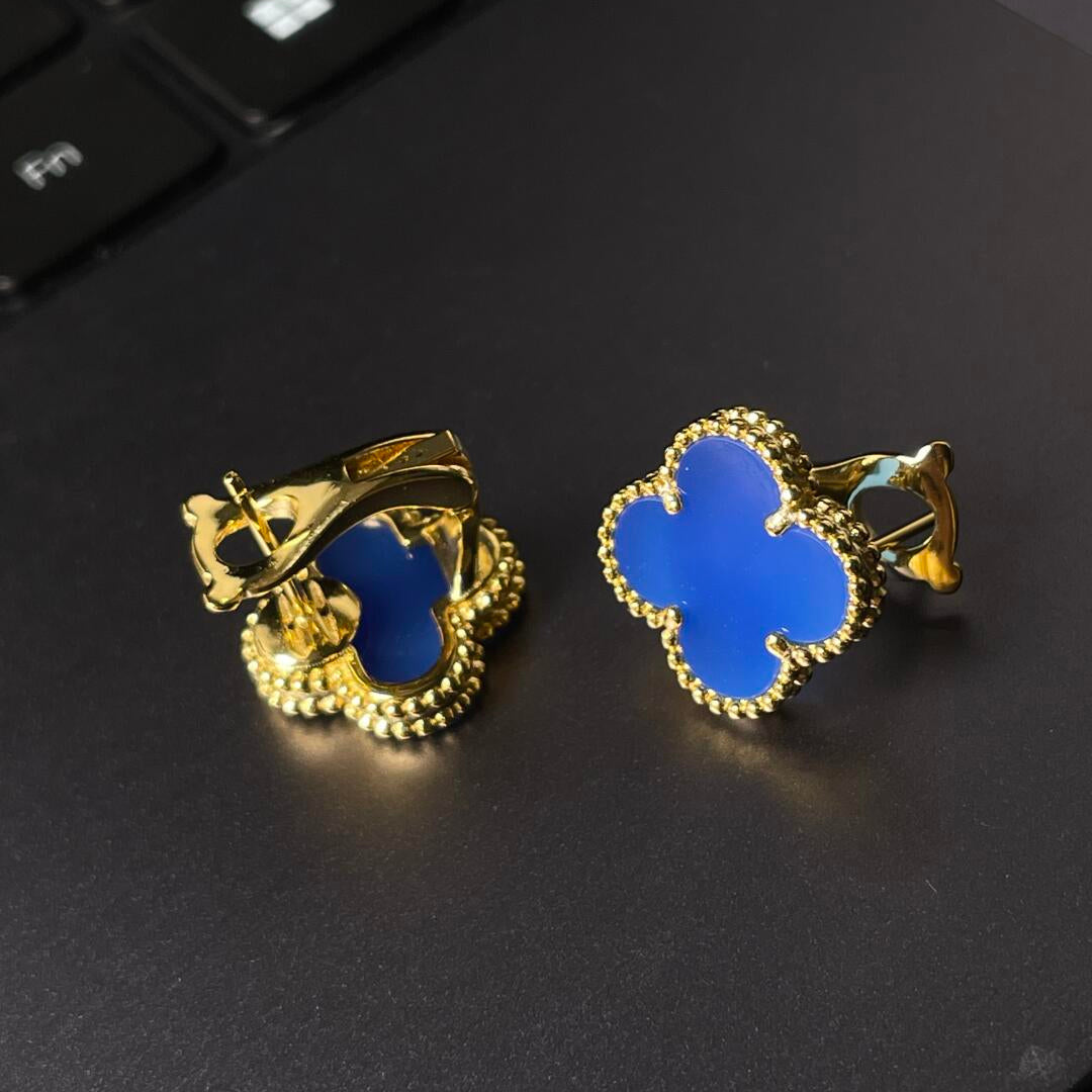 [Cyra]  CLOVER LARGE (20mm) 1 MOTIFS BLUE MOP STUD EARRINGS