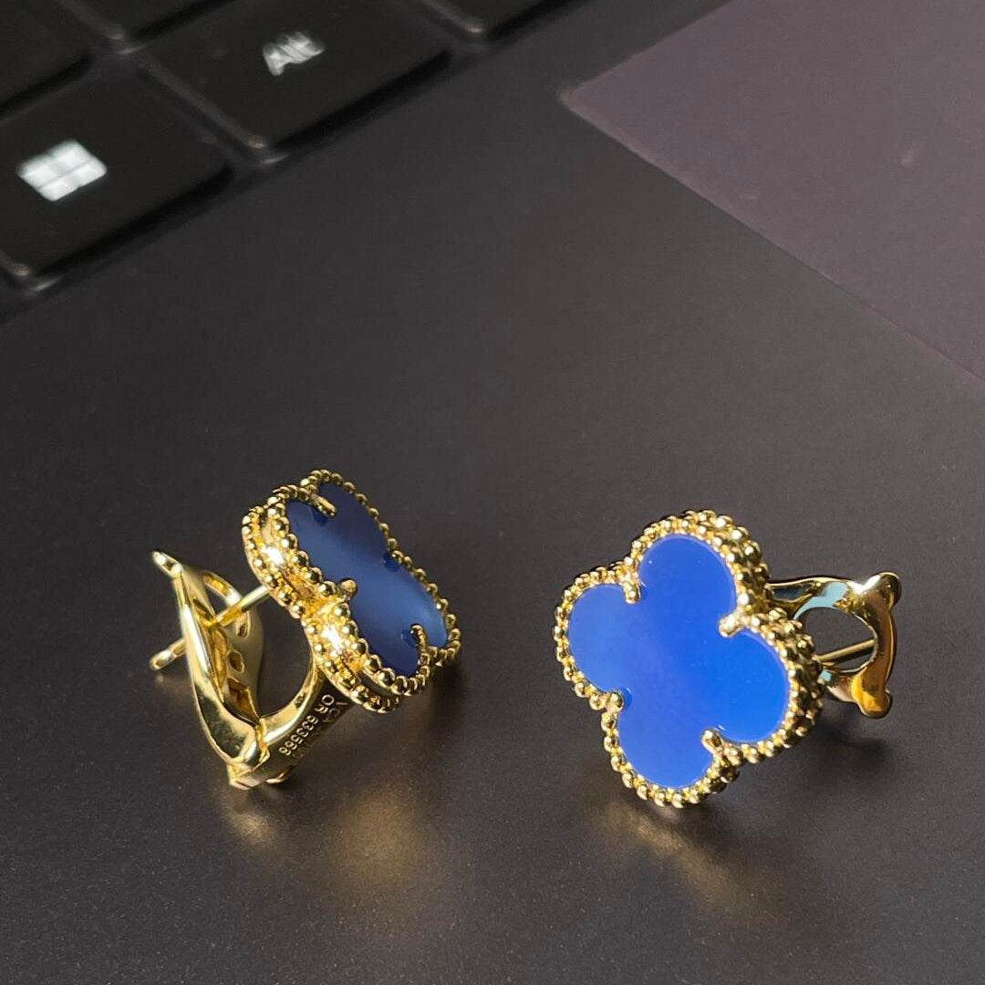 [Cyra]  CLOVER LARGE (20mm) 1 MOTIFS BLUE MOP STUD EARRINGS