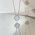 [Cyra] CLOVER 15MM BLUE CHALCEDONY NECKLACE SILVER