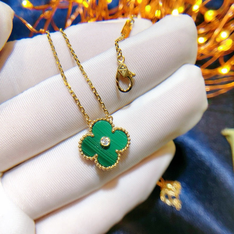 [Cyra]  CLOVER 15MM DIAMOND TURQUOISE NECKLACE