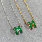 [Cyra]  POP H GREEN NECKLACE SILVER AND GOLD