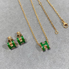 [Cyra]  POP H GREEN NECKLACE SILVER AND GOLD