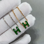[Cyra]  POP H GREEN NECKLACE SILVER AND GOLD
