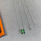 [Cyra]  POP H GREEN NECKLACE SILVER AND GOLD