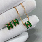 [Cyra]  POP H GREEN NECKLACE SILVER AND GOLD