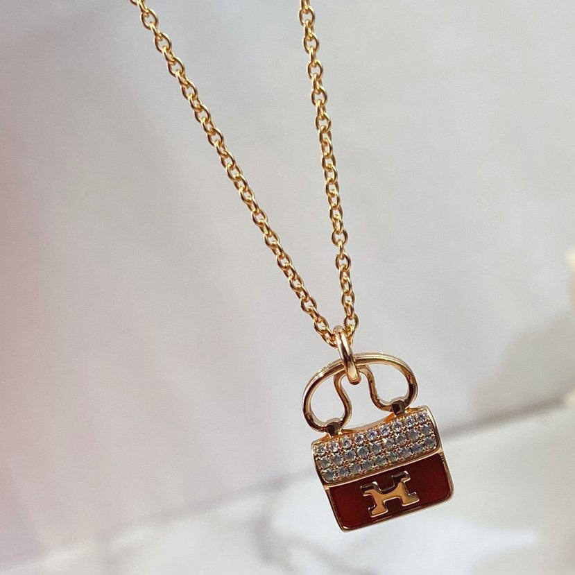 [Cyra]  CONSTANCE RED PEDANT PINK GOLD NECKLACE