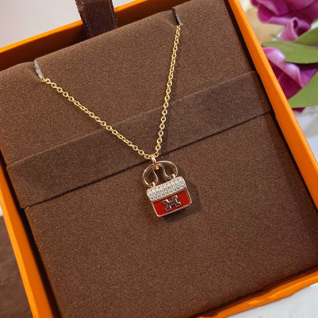 [Cyra]  CONSTANCE RED PEDANT PINK GOLD NECKLACE