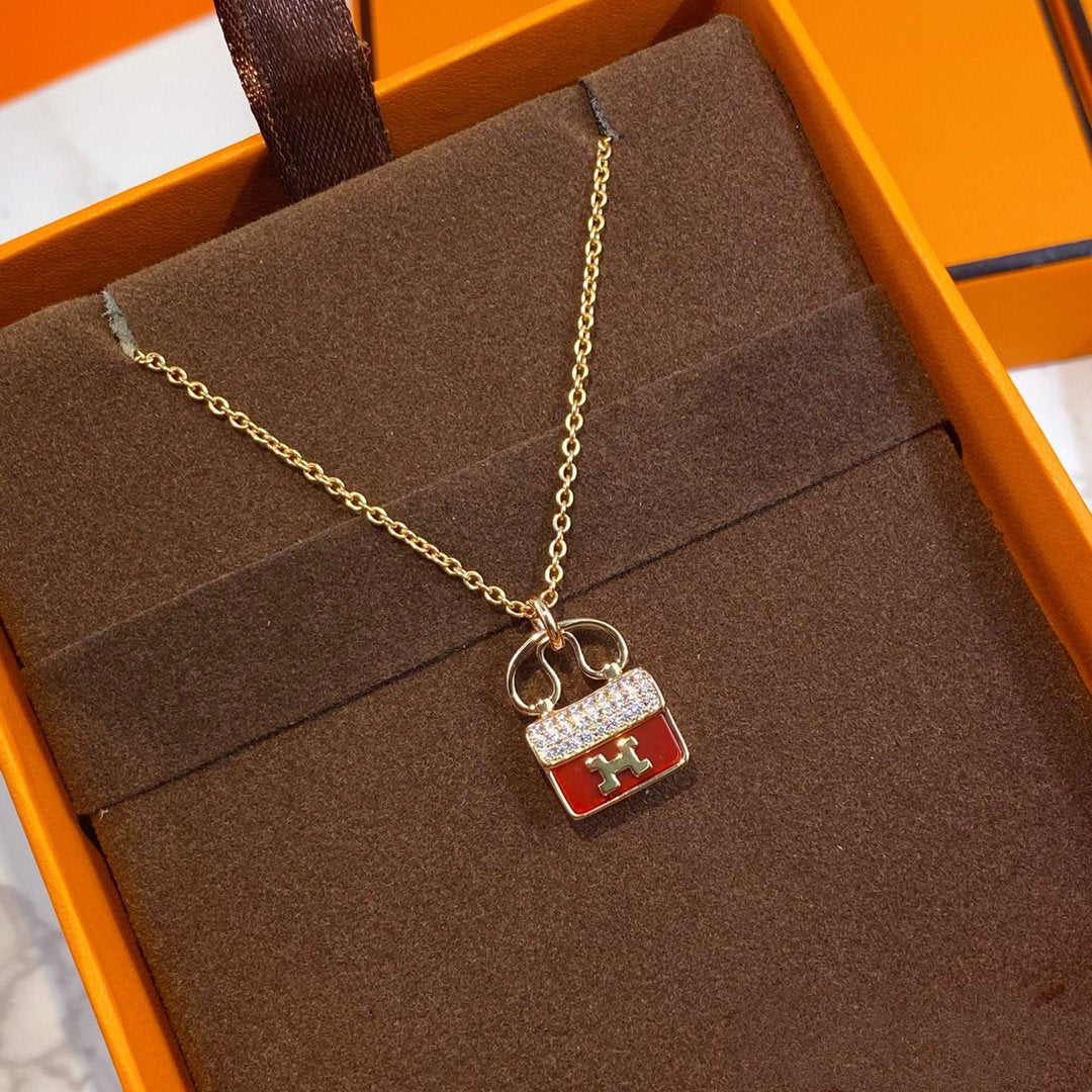 [Cyra]  CONSTANCE RED PEDANT PINK GOLD NECKLACE