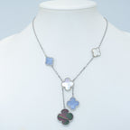 [Cyra]  CLOVER MOP CHALCEDONY NECKLACE SILVER 6 MOTIF