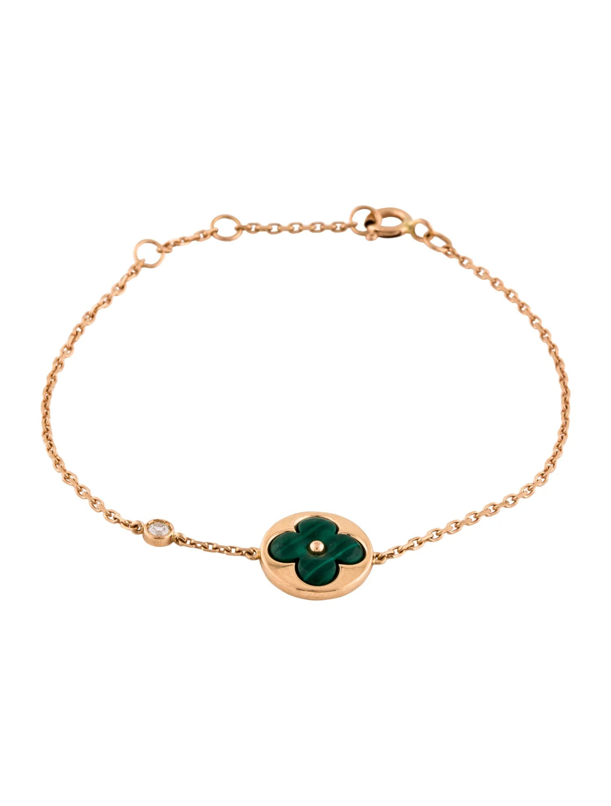 [Cyra]  SUN MALACHITE 1 DIAMOND PINK GOLD BRACELET