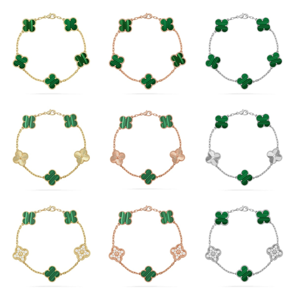 [Cyra] New  CLOVER 5 MOTIF MALACHITE BRACELET COLLECTION