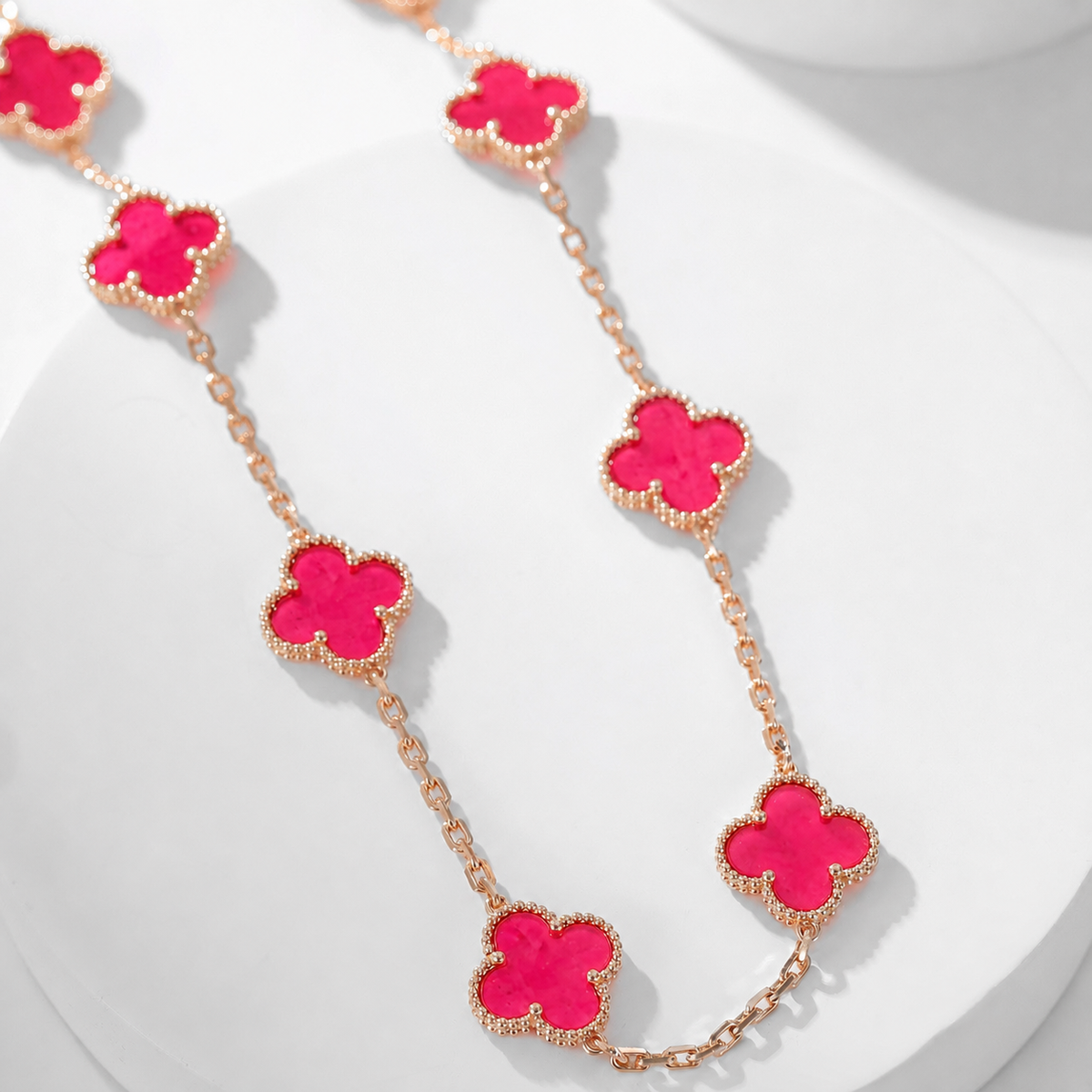 [Cyra] NEW CLOVER 10 MOTIFS PINK ENAMEL NECKLACE