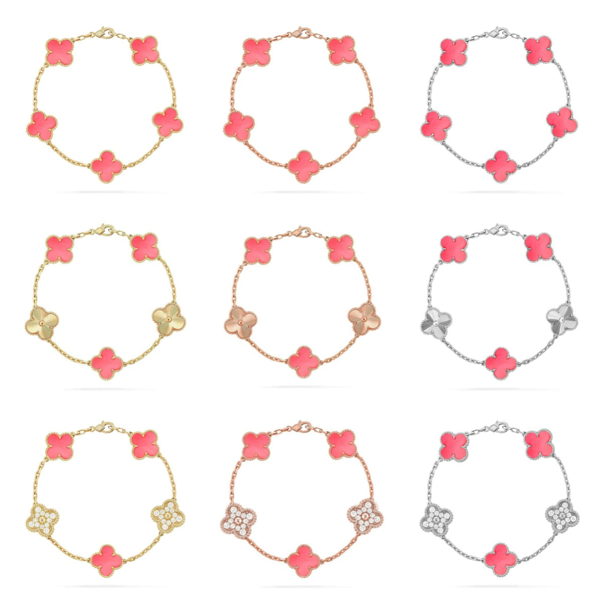 [Cyra] 新作 CLOVER 5 MOTIFS PINK MOP ブレスレット コレクション