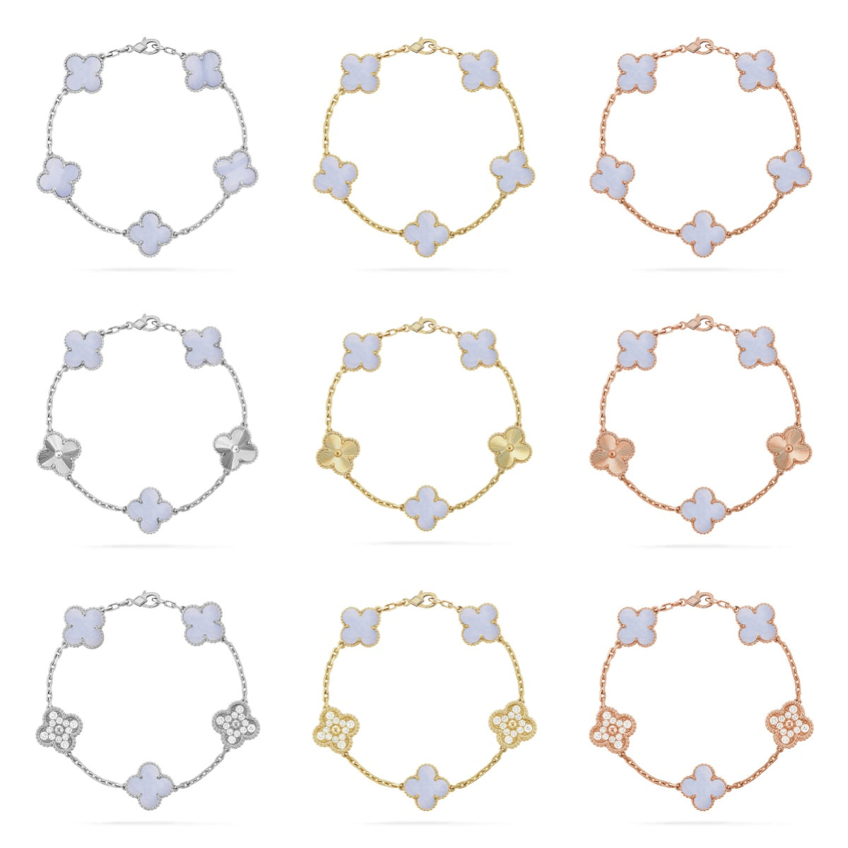 [Cyra] New  CLOVER 5 MOTIF PURPLE CHALCEDONY BRACELET COLLECTION